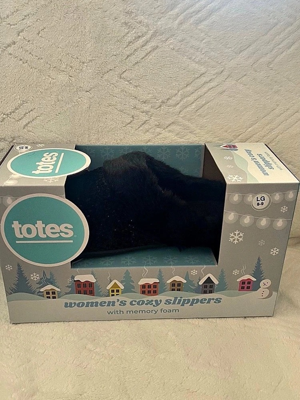 totes Women's Cozy Slippers with Memory Foam Black & Gray